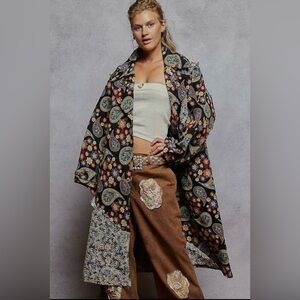 285 - POL Long Sleeve Floral Bandana Patch Jacquard Woven Coat